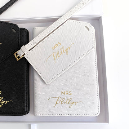 White Personalised Passport Holder & Luggage Tag Set