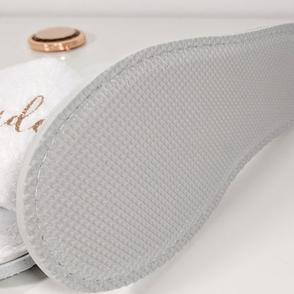 Personalised Bride and Bridesmaid Slippers - White & Glitter Rose Gold