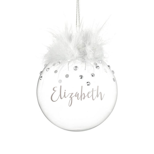 Personalised Glass White Feather Christmas Bauble