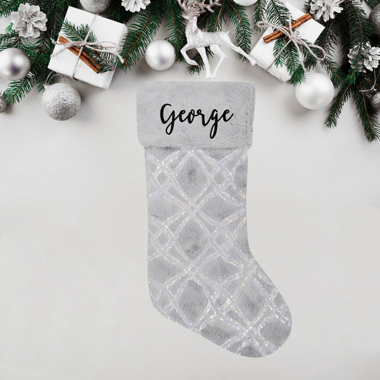 Personalised Grey Iridescent Patterned Christmas Stocking