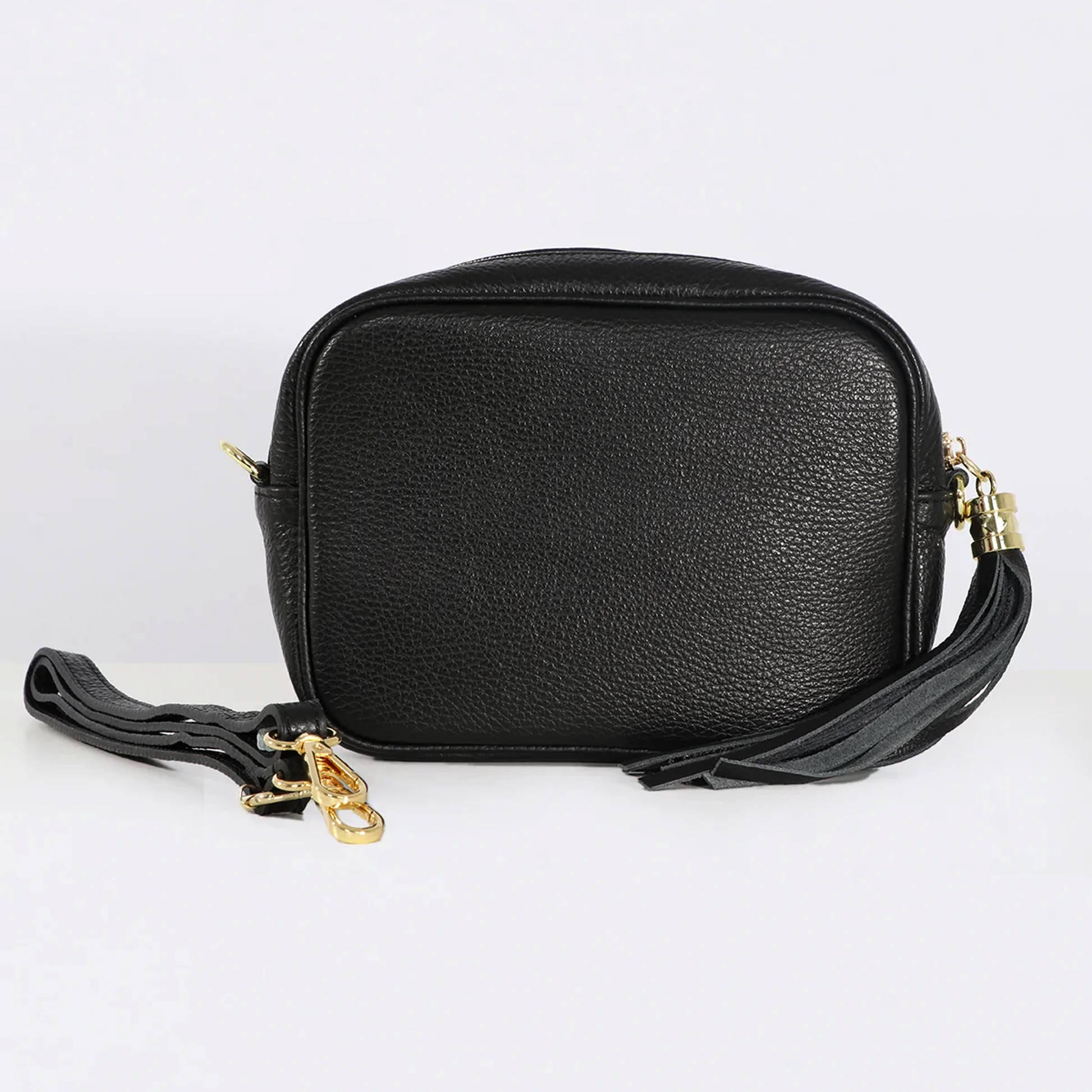 Italian Leather Crossbody Handbag - Personalised | Black | Gold Gold