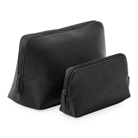 Sleek Faux Leather Wash Bag - Black - Unisex