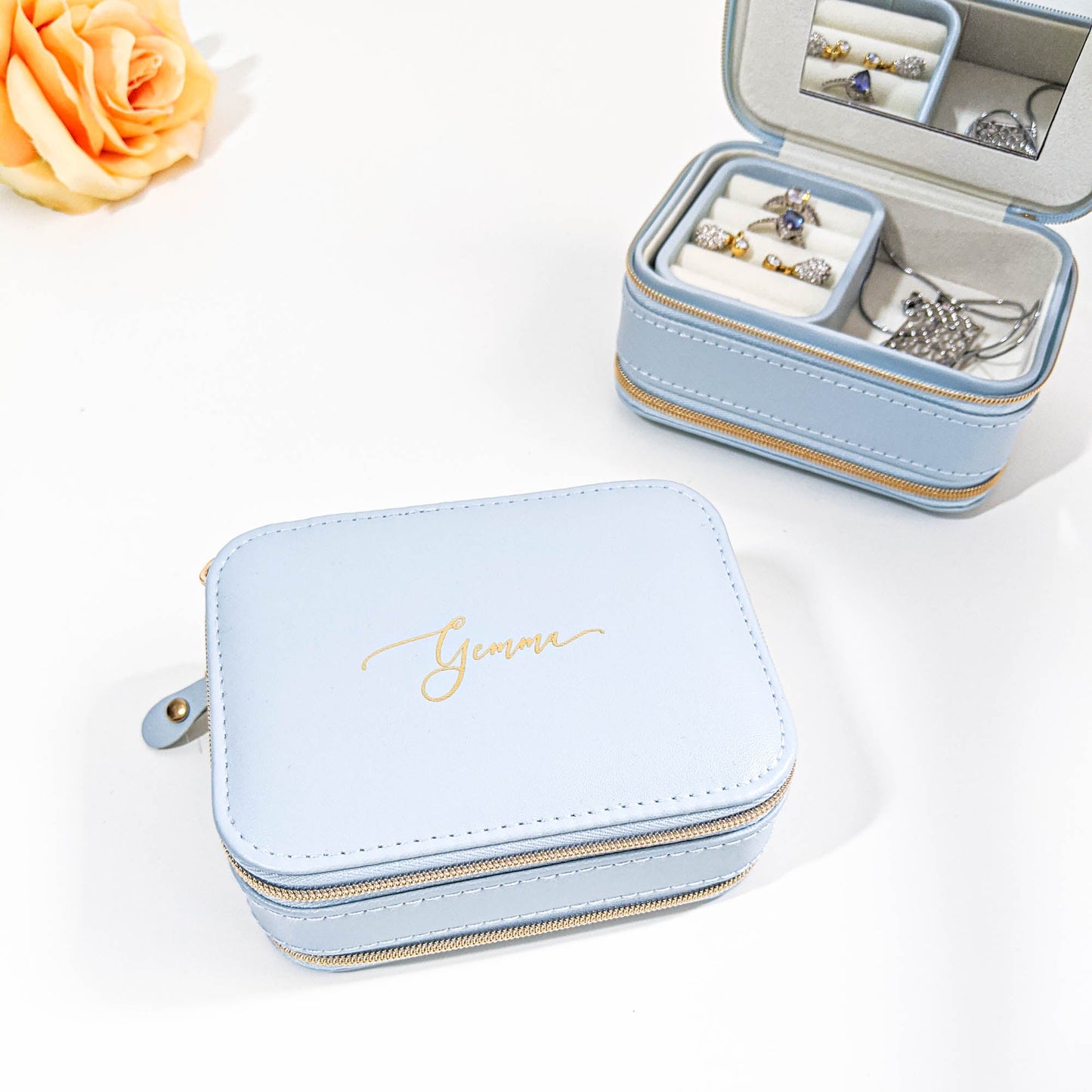 Bridesmaid Proposal with Pearl Blue Travel Jewellery Case - Personalised