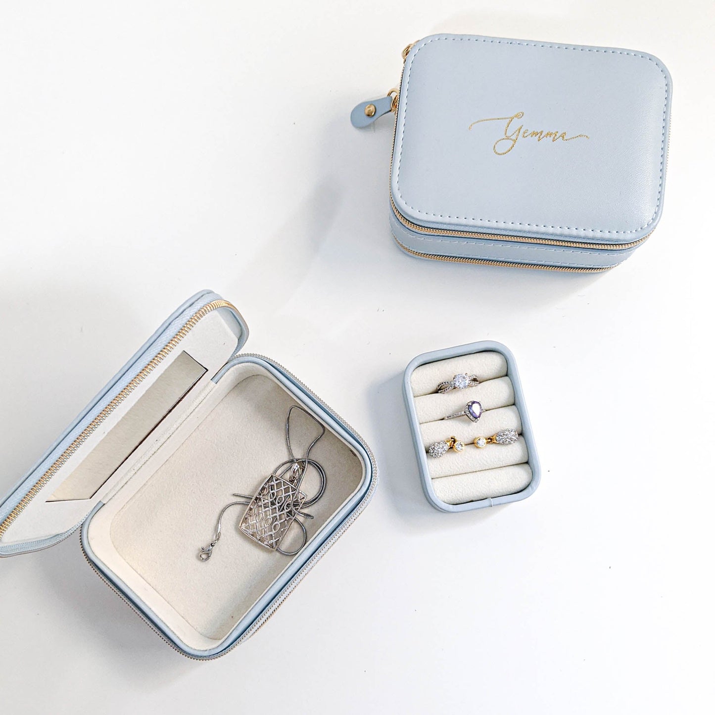 Bridesmaid Proposal with Pearl Blue Travel Jewellery Case - Personalised