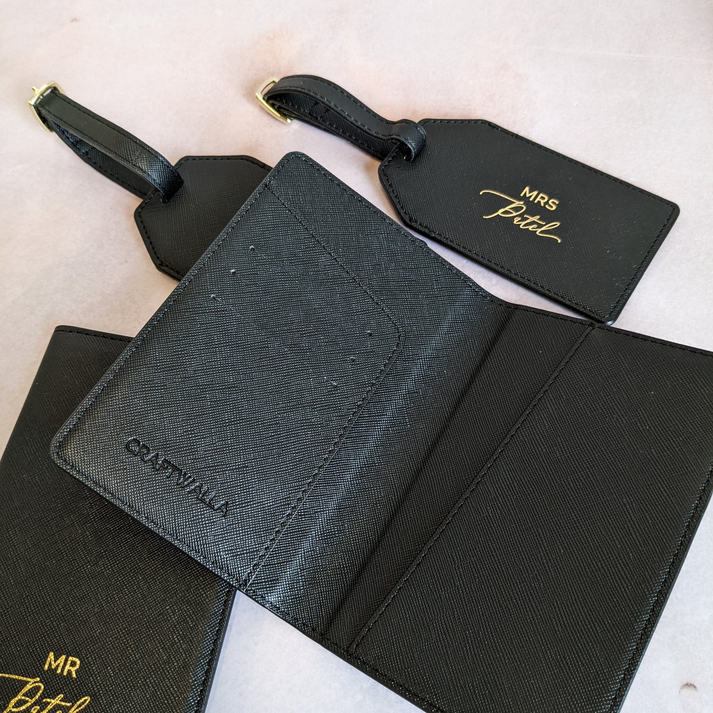 Personalised His & Hers Passport Holders & Luggage Tags - Black - Premium Edition