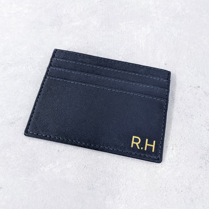 Personalised Credit Card Holder - Unisex - Genuine Leather - Black and Navy