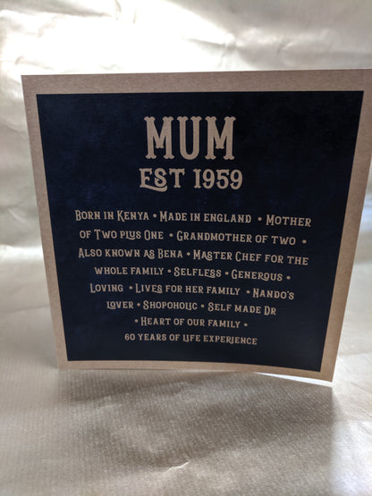 Personalised Milestone Birthday Card for Mum or Dad - 50th 60th 70th 80th