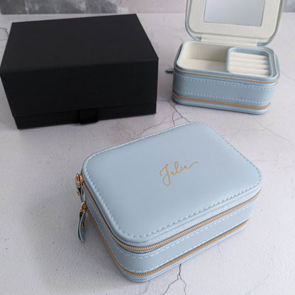 Pearl Blue Travel Jewellery Box - Personalised