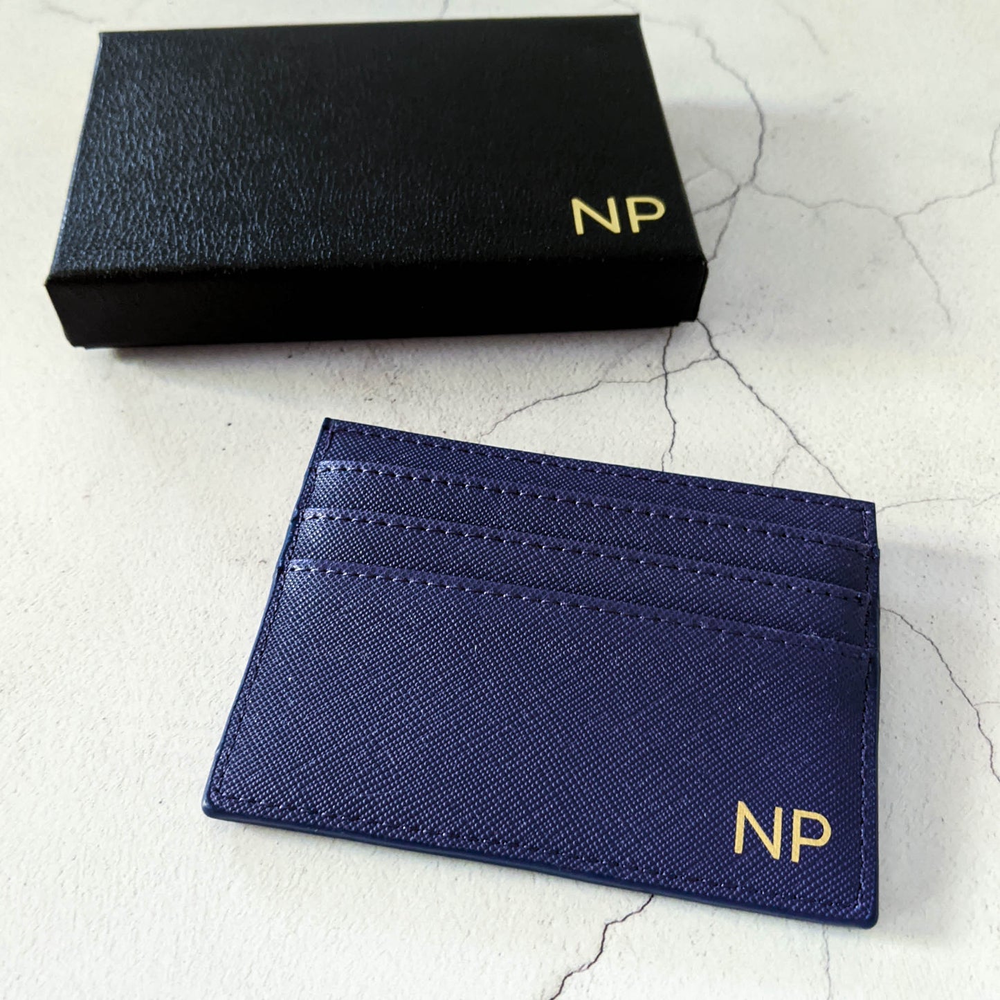 Personalised Credit Card Holder - Unisex - Tan Brown, Champagne Silver, Classic Blue and Black