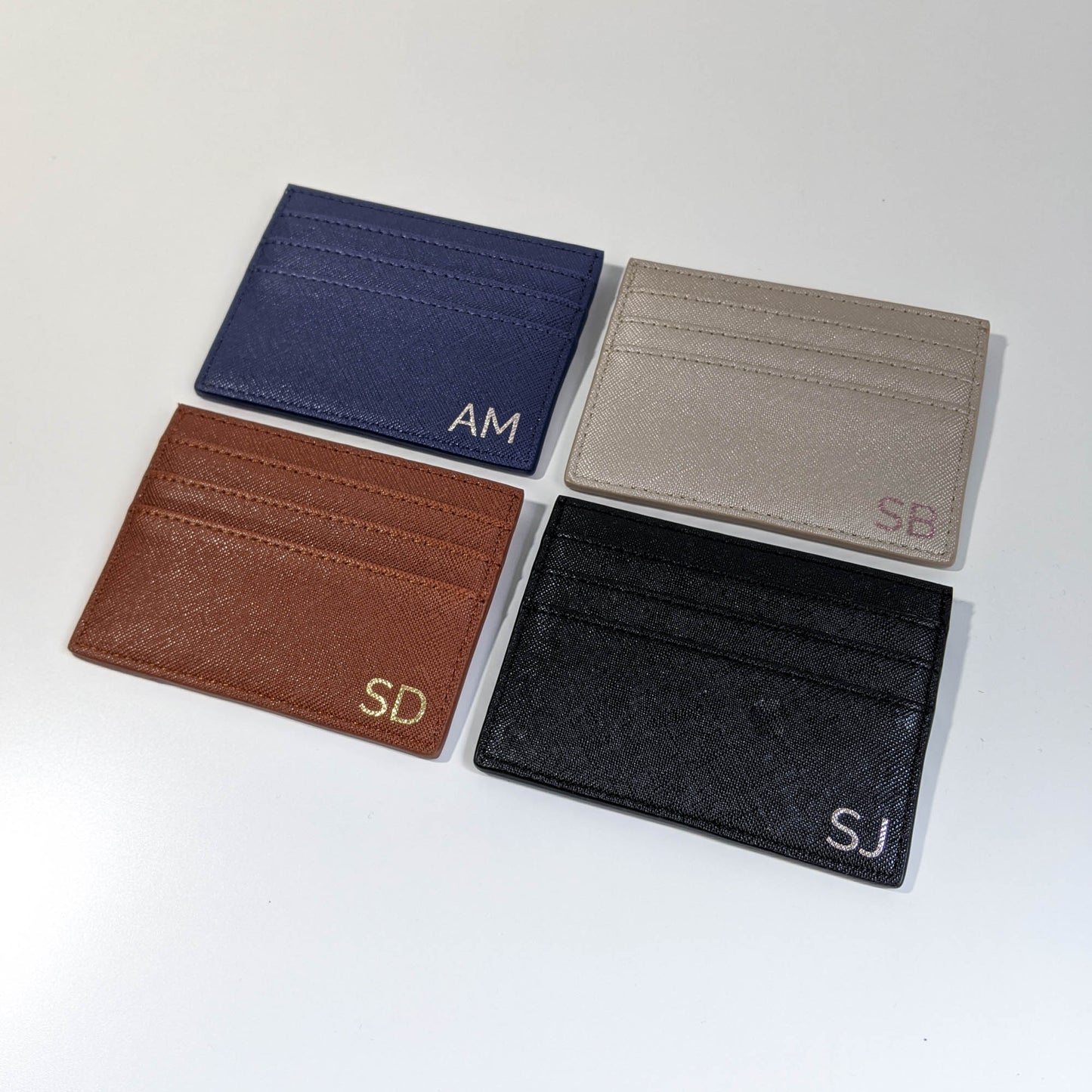 Personalised Credit Card Holder - Unisex - Tan Brown, Champagne Silver, Classic Blue and Black