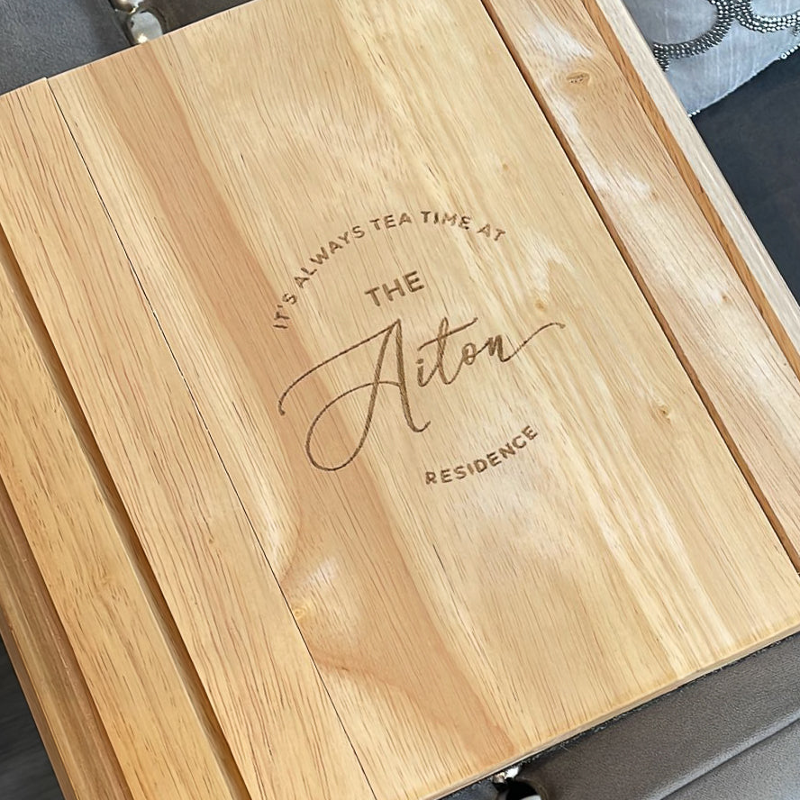 Family Personalised Wooden Sofa Tray - It's always tea time
