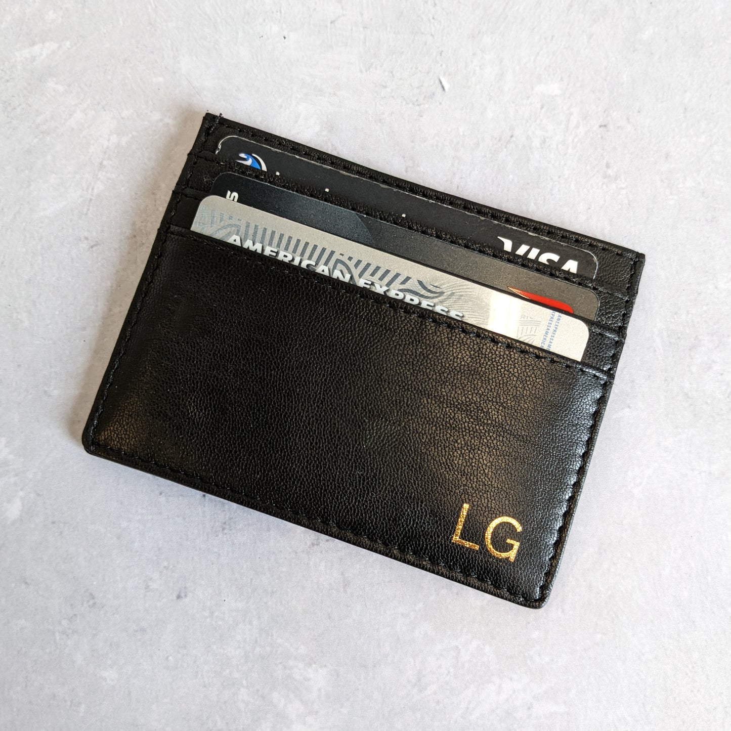 Personalised Credit Card Holder - Unisex - Genuine Leather - Black and Navy