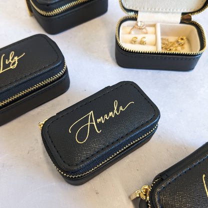 Mini Black Travel Jewellery Box - Personalised