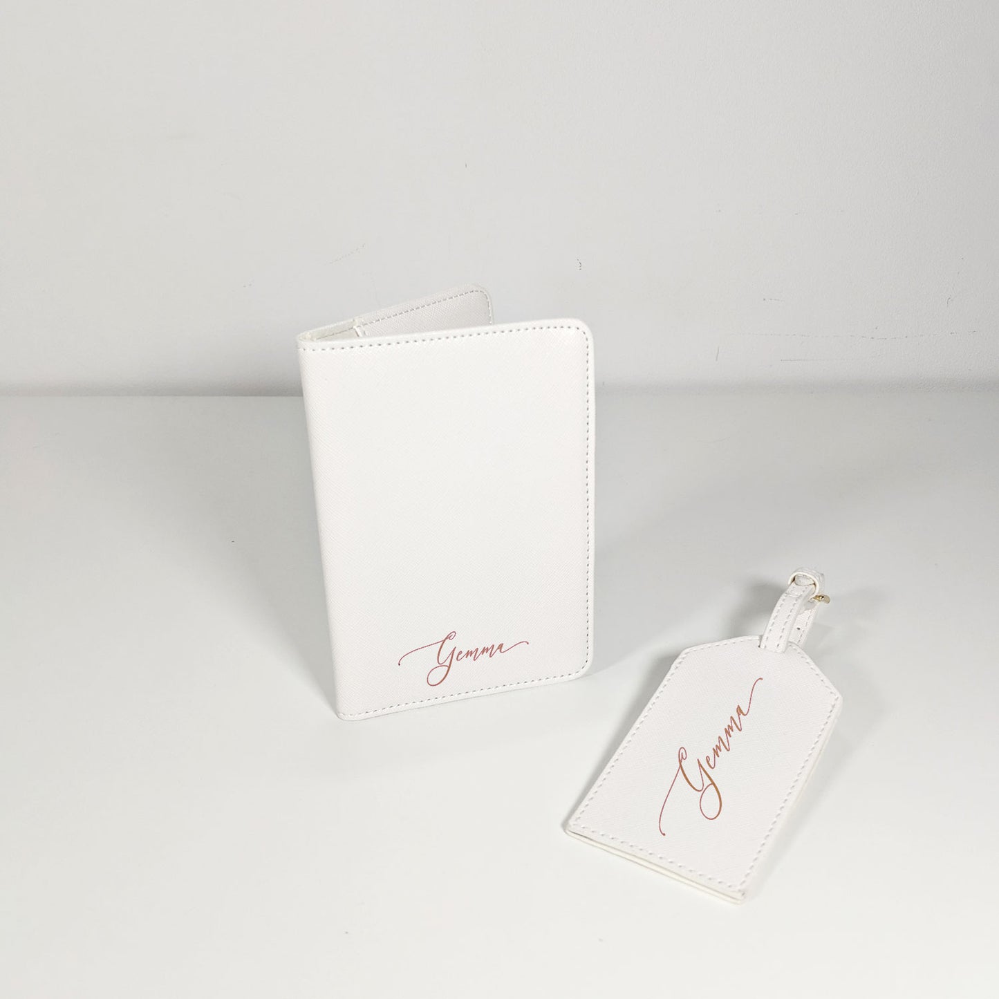 White Personalised Passport Holder & Luggage Tag Set