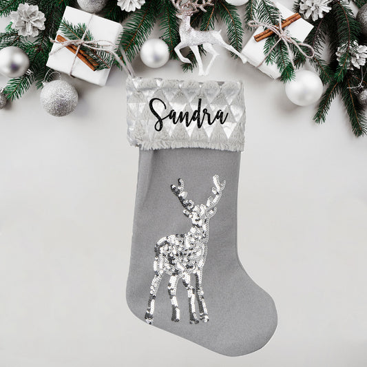 Personalised Reindeer Sequin Christmas Stocking