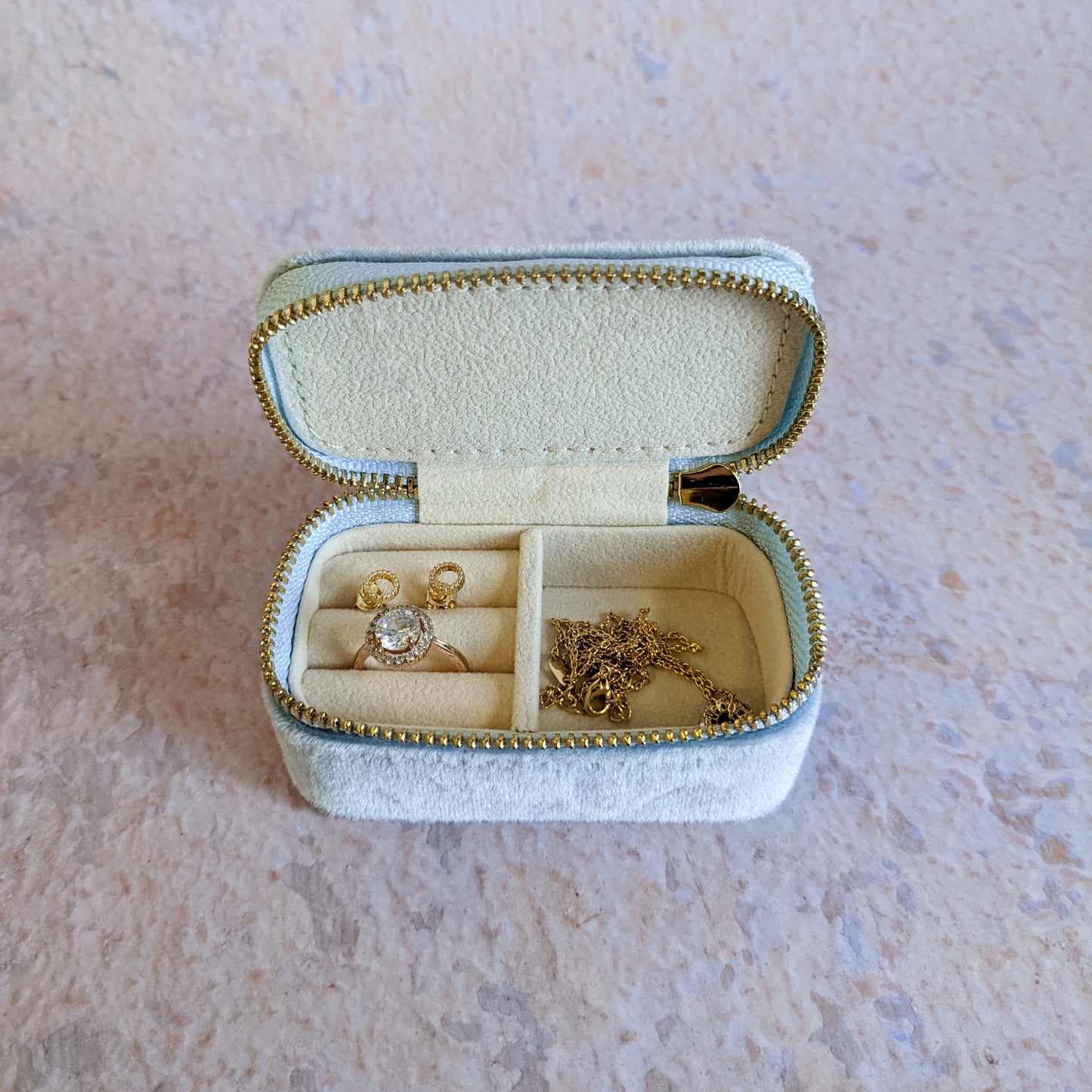 Mini Light Blue Velour Travel Jewellery Box - Personalised