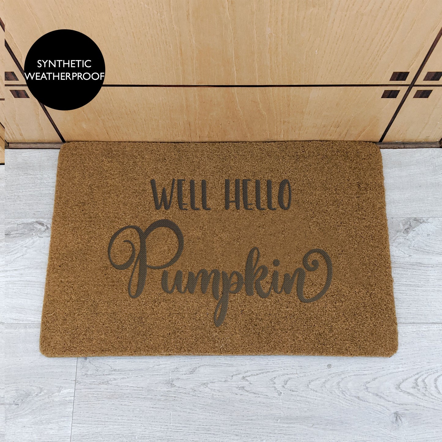 Hello Pumpkin Doormat - Grey Synthetic Weatherproof Coir for Outdoor or Indoor Use